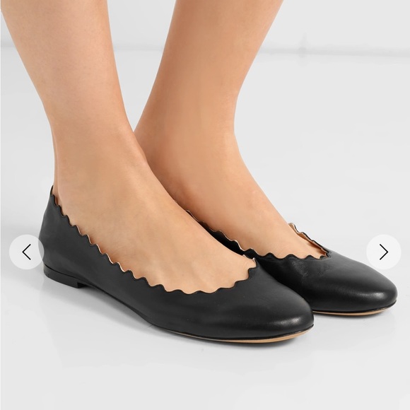 Chloe Lauren Black Leather Scalloped Flats - Picture 2 of 8
